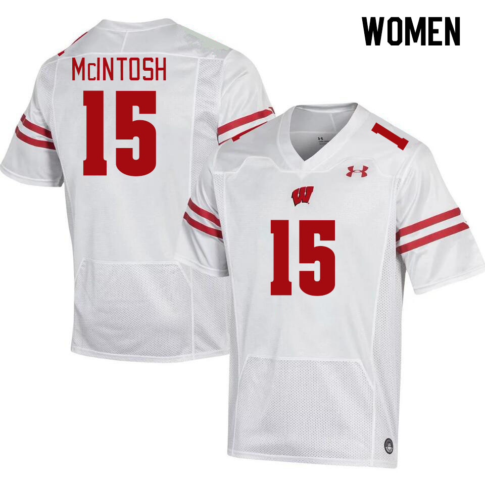 Women #15 Tommy McIntosh Winsconsin Badgers College Football Jerseys Stitched Sale-White